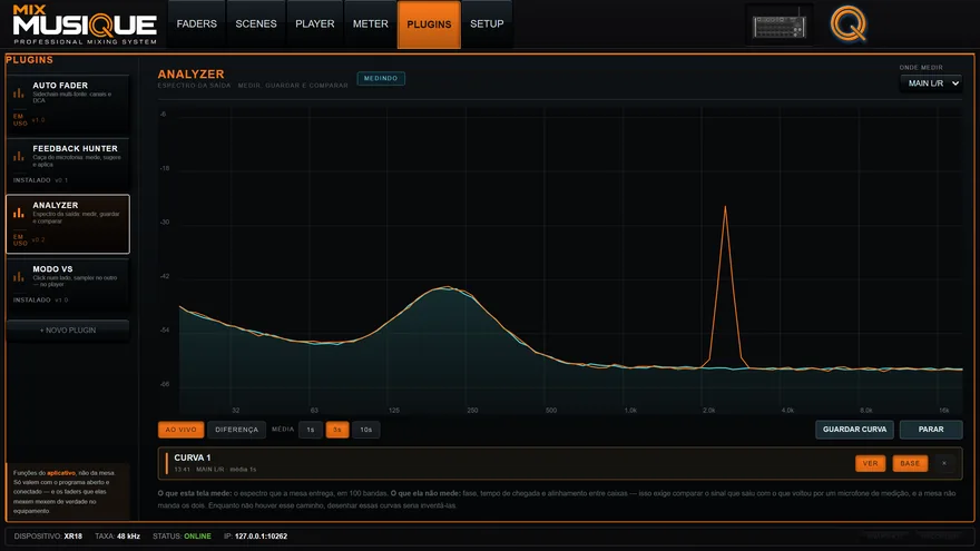 Mix: Analyzer com a curva de frequências