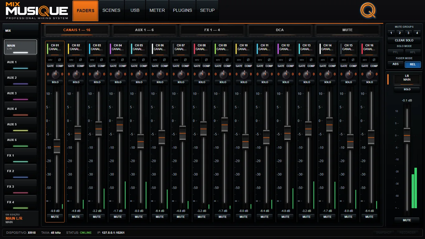 Mix: tela de faders